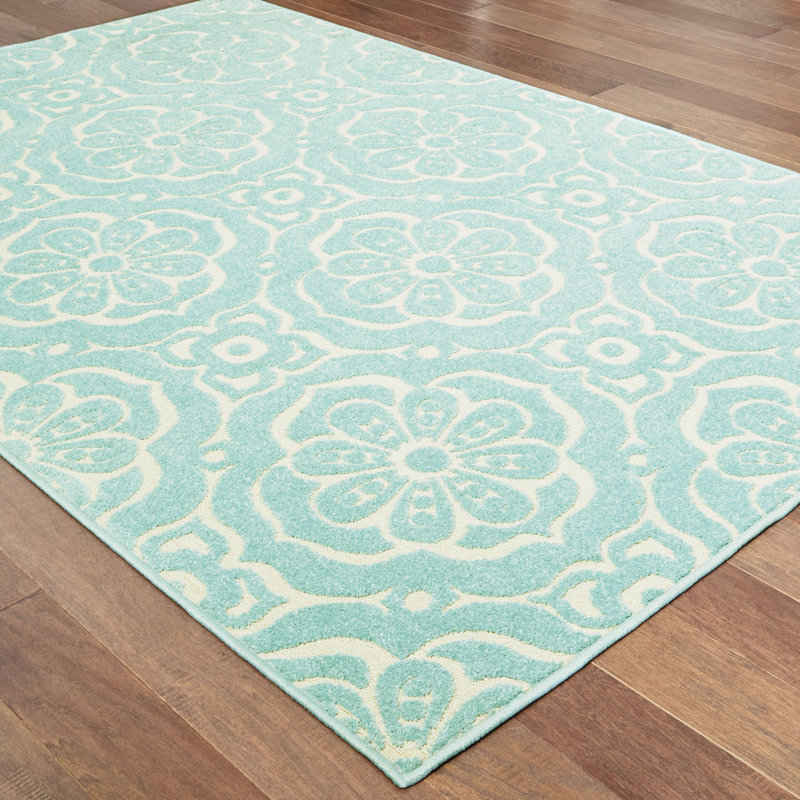 Fluellen Floral Medallions Blue Indoor/Outdoor Area Rug Joss & Main